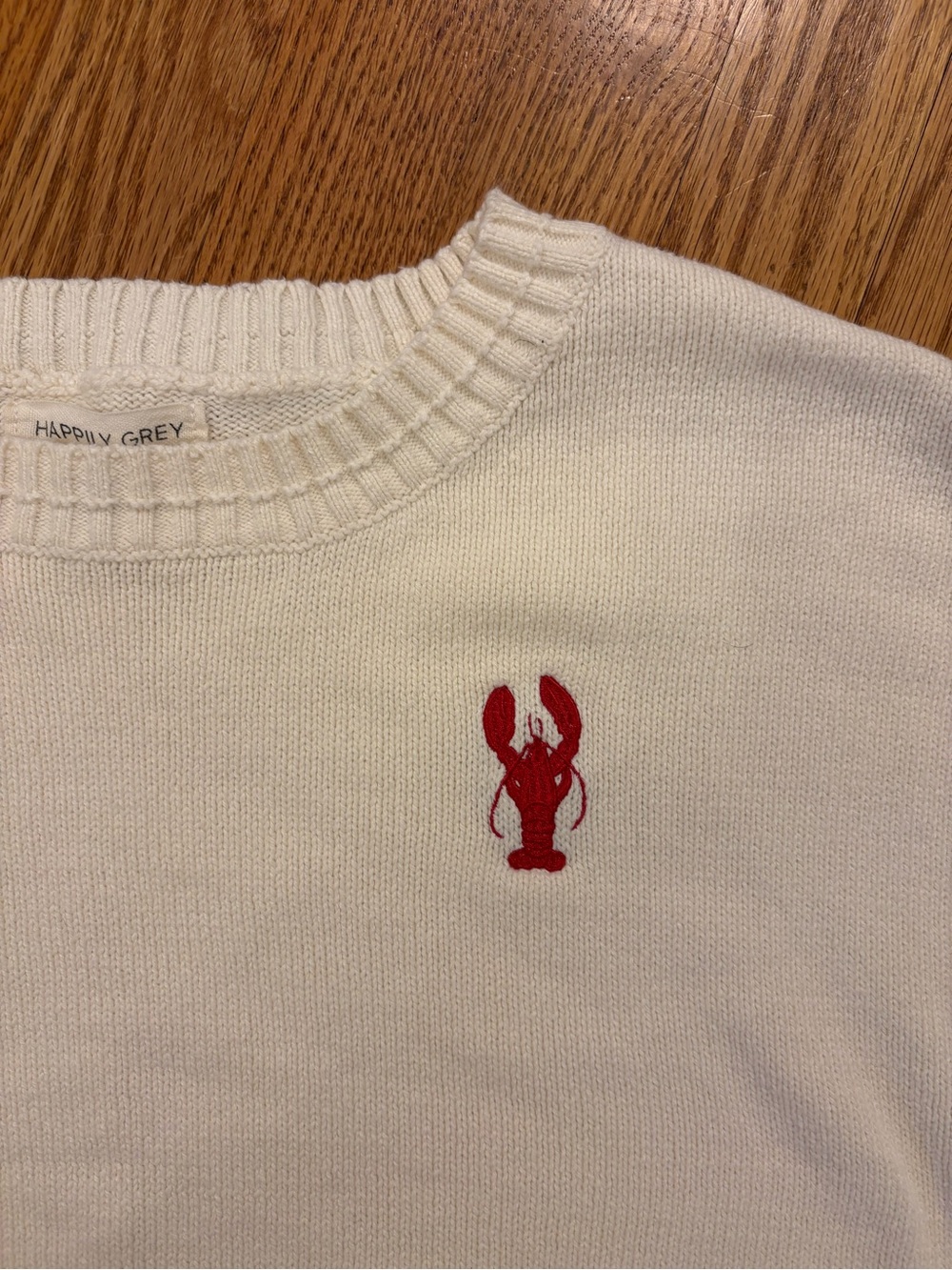 Happily Grey Lobster Embroidered Cream Knit Sweater Medium Coastal Preppy - Picture 5 of 7